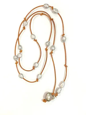 Pearl Lariat with Grey Freshwater Pearls