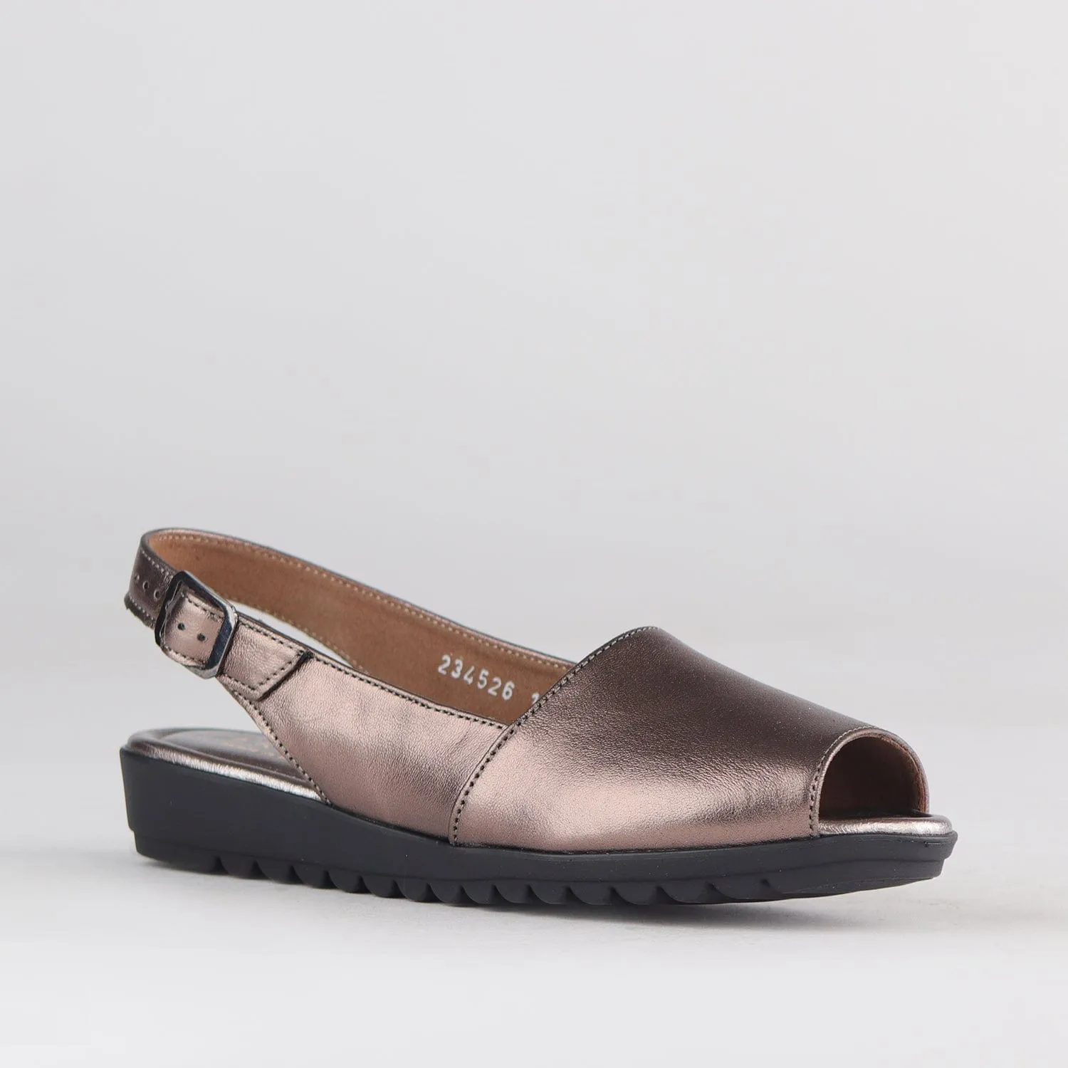 Peep Toe Slingback Sandal in Lead Metallic - 12870