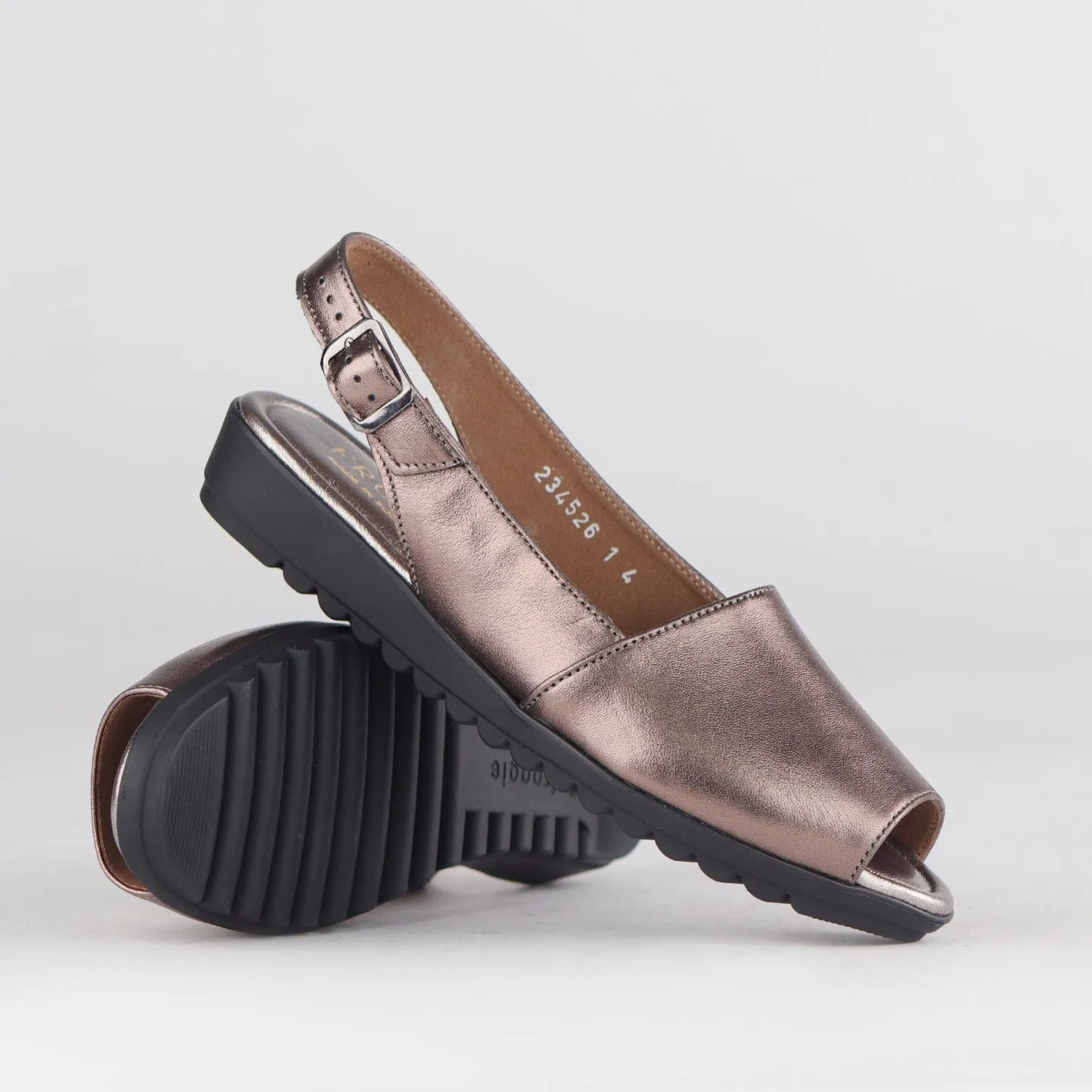 Peep Toe Slingback Sandal in Lead Metallic - 12870