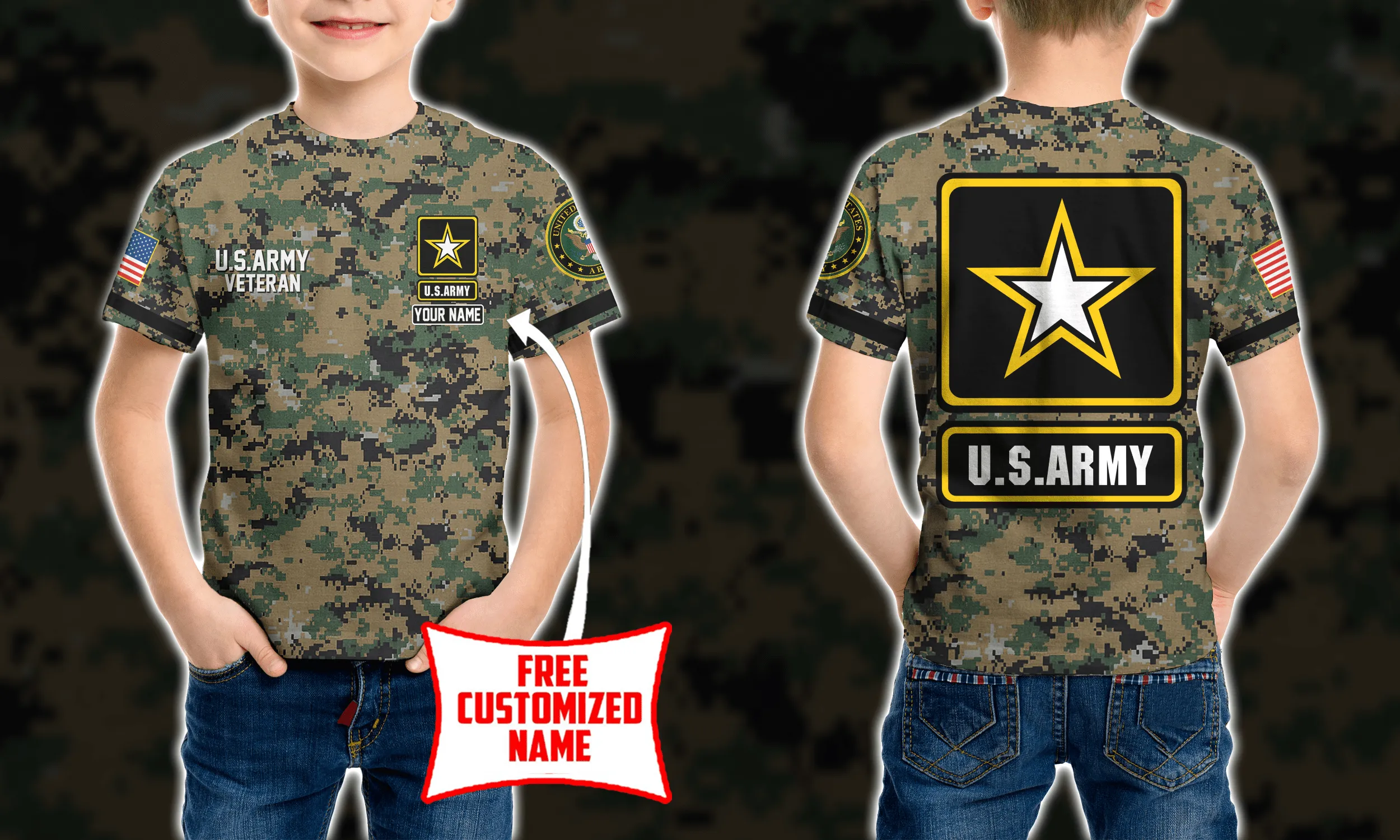 Personalized Custom Name 3D US Army Veteran Kid Tshirt ATP107093