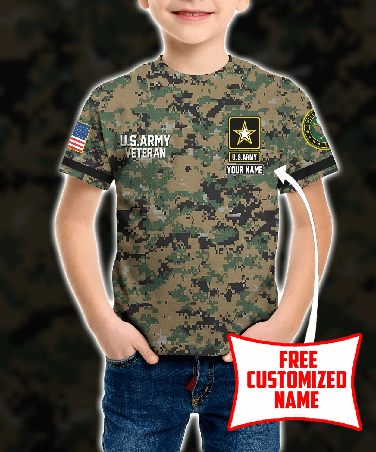 Personalized Custom Name 3D US Army Veteran Kid Tshirt ATP107093