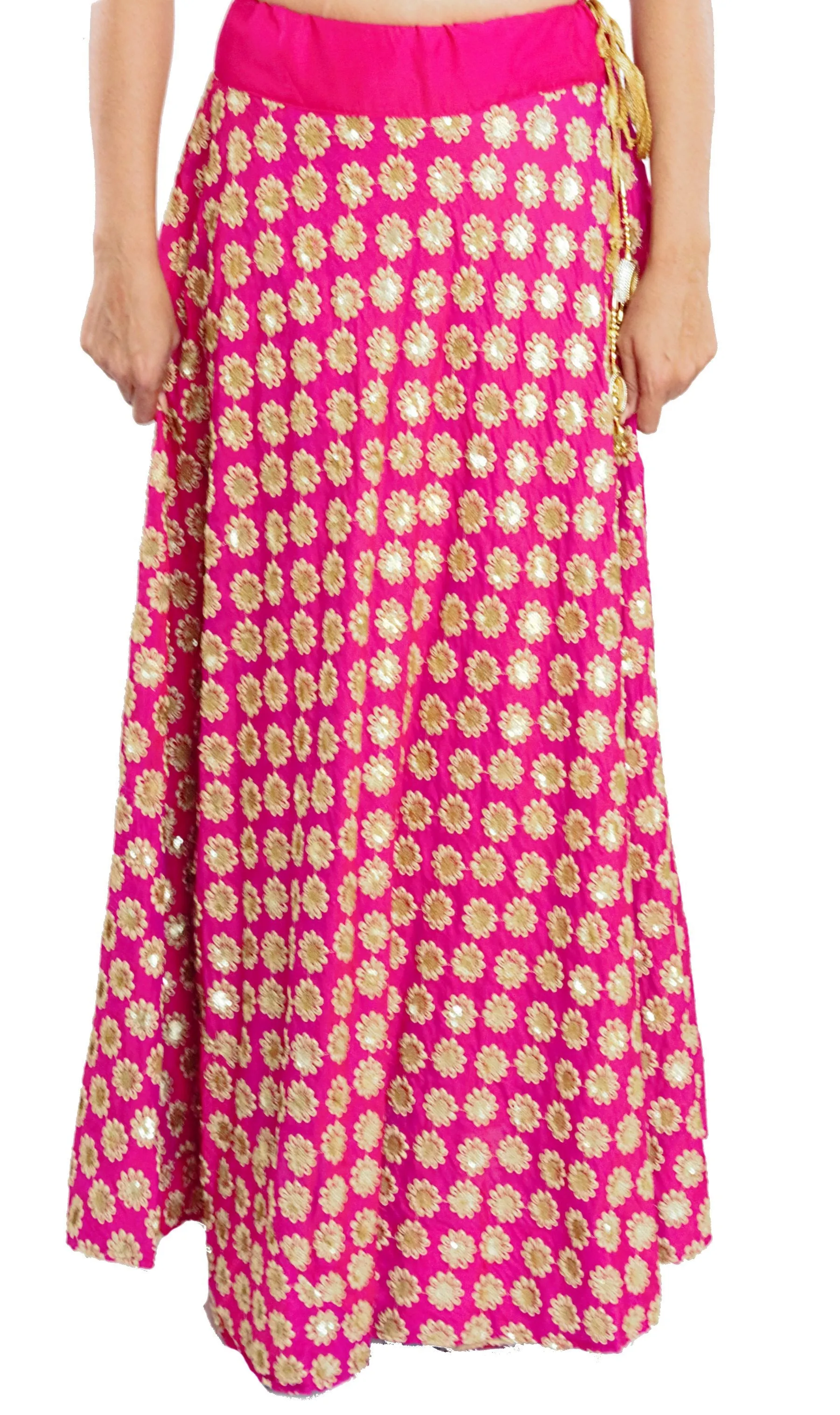 Pink Color Silk Skirt with Zari Flowers