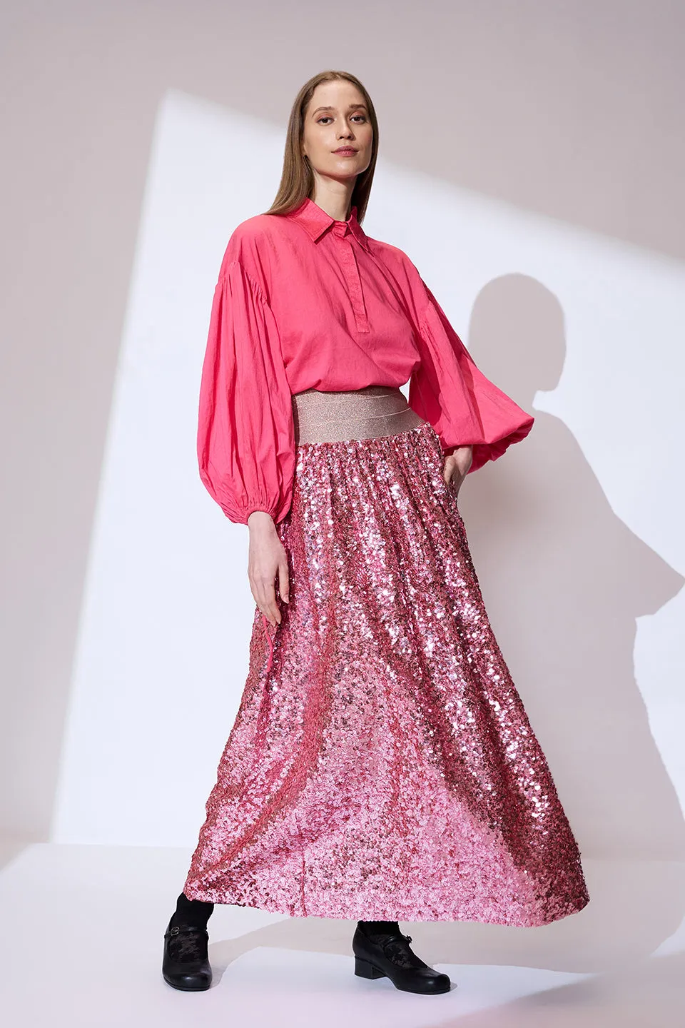 Pink hand embroidered skirt