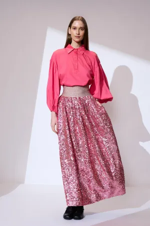 Pink hand embroidered skirt