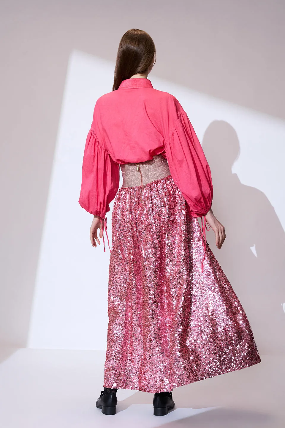 Pink hand embroidered skirt
