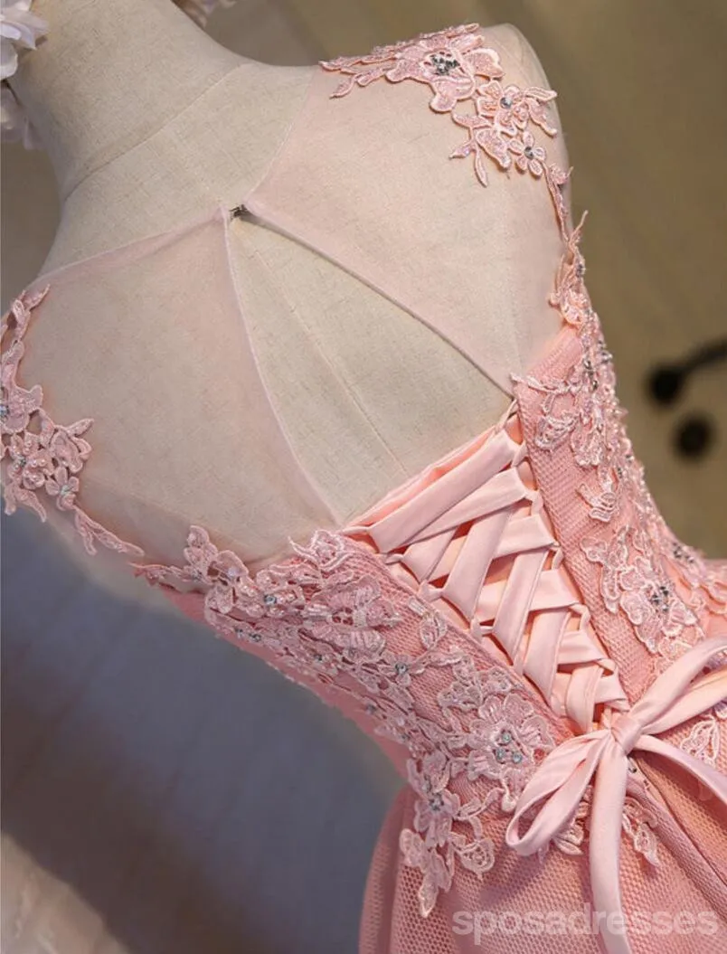 Pink See Through Lace Cute Homecoming Prom Dresses, Affordable Short Party Prom Dresses, Perfect Homecoming Dresses, CM308