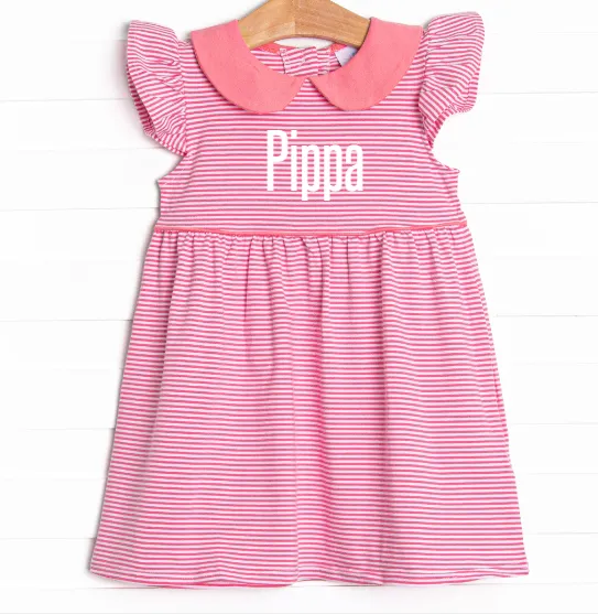 Pippa Dress, Flamingo Pink Stripe