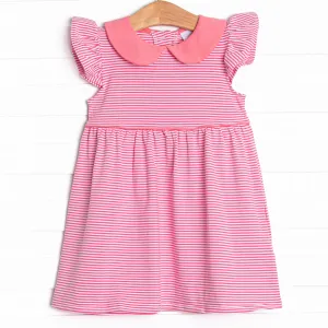 Pippa Dress, Flamingo Pink Stripe