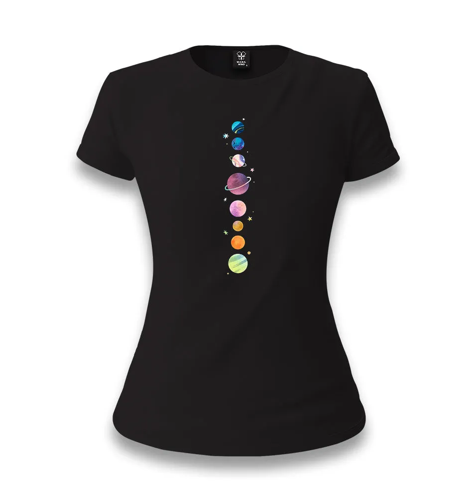 Planets Stars Women's Black T-shirt