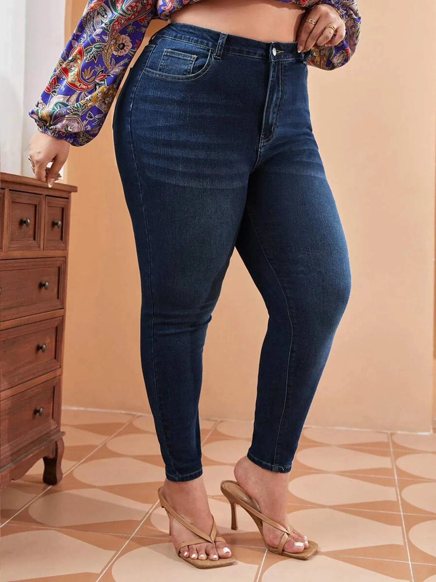Plus Size Skinny Jeans High Waist Stretch