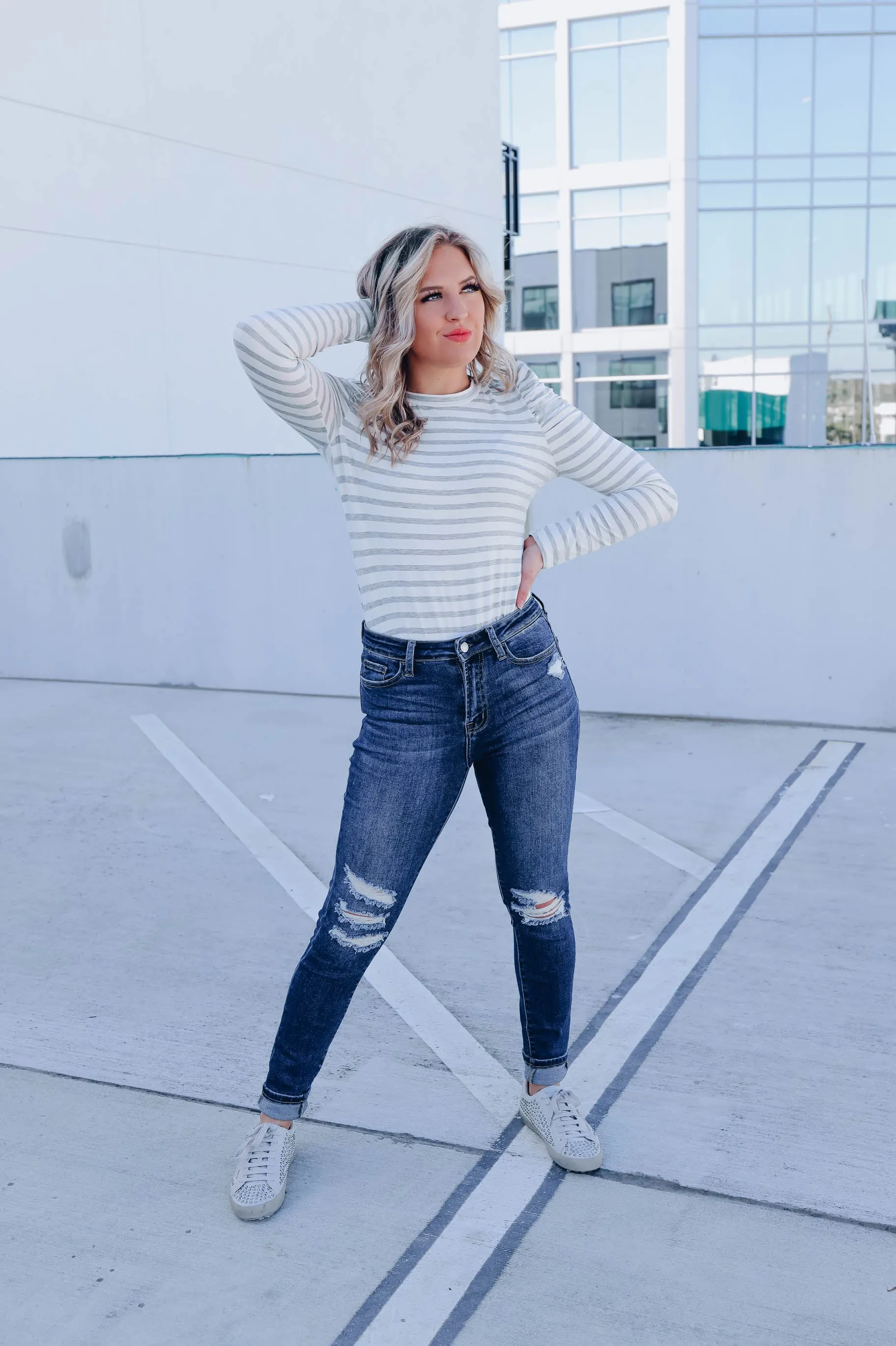 Poised Puff Shoulder Top - White/H. Grey