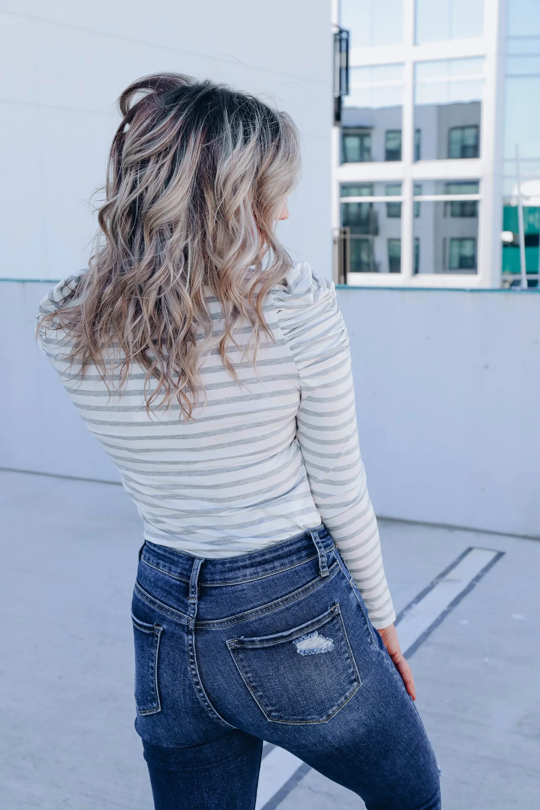 Poised Puff Shoulder Top - White/H. Grey