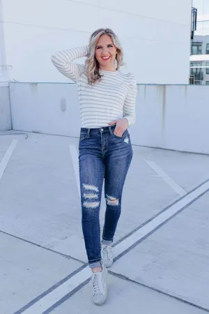 Poised Puff Shoulder Top - White/H. Grey
