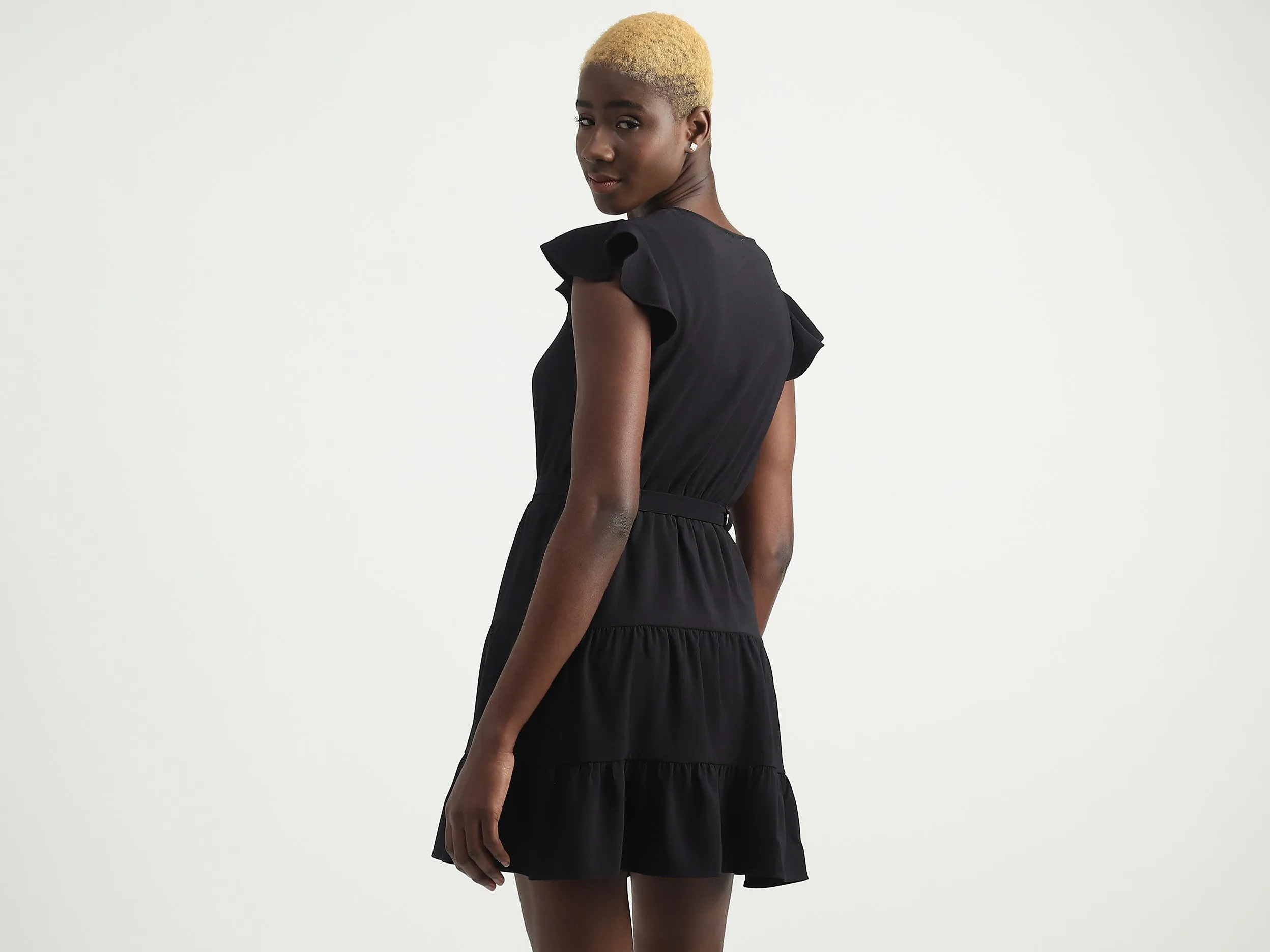 Polyester Solid V-Neck Women Dresses