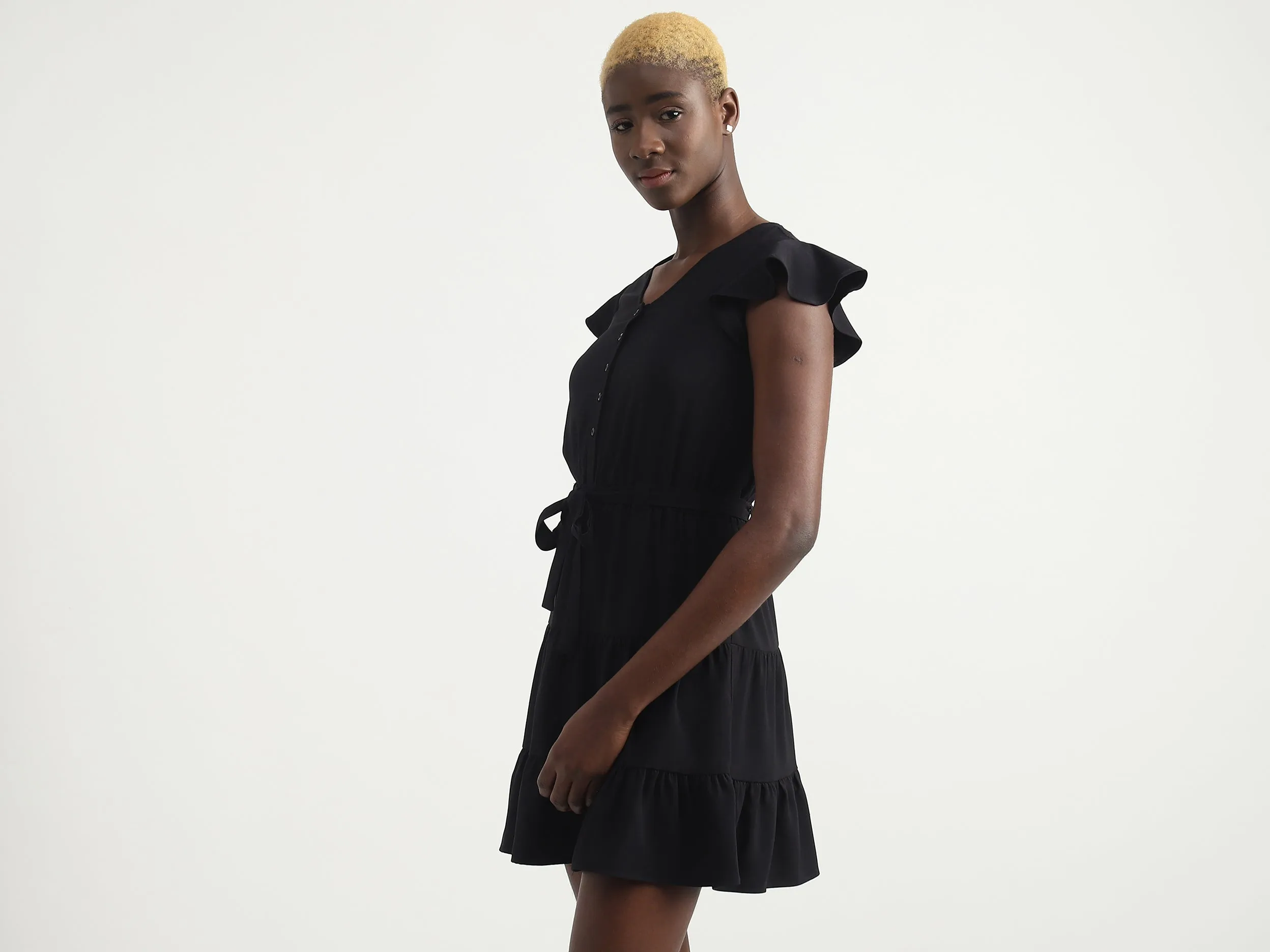 Polyester Solid V-Neck Women Dresses