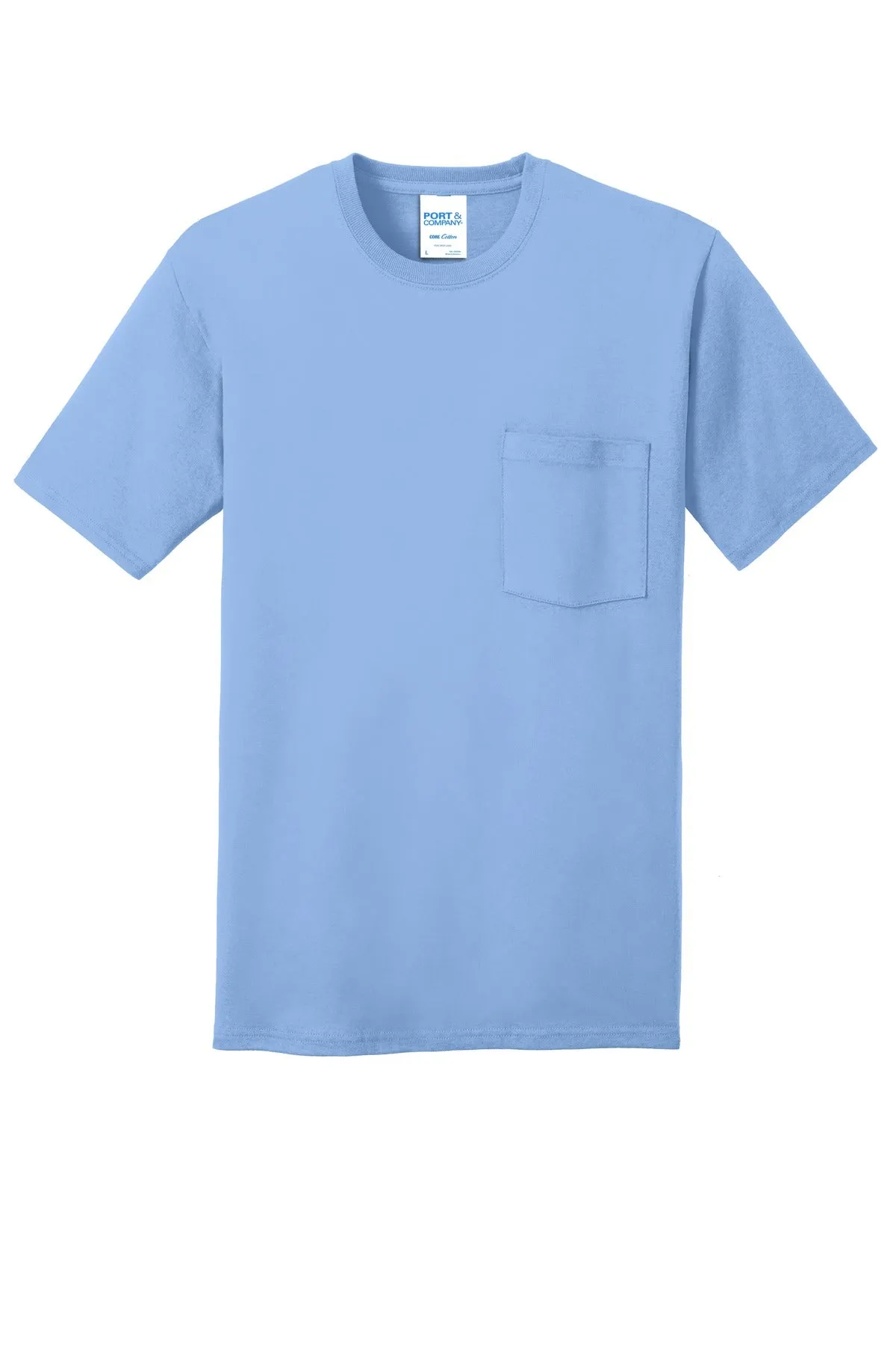 Port & Company Core Cotton Pocket Tee. PC54P Light Blue