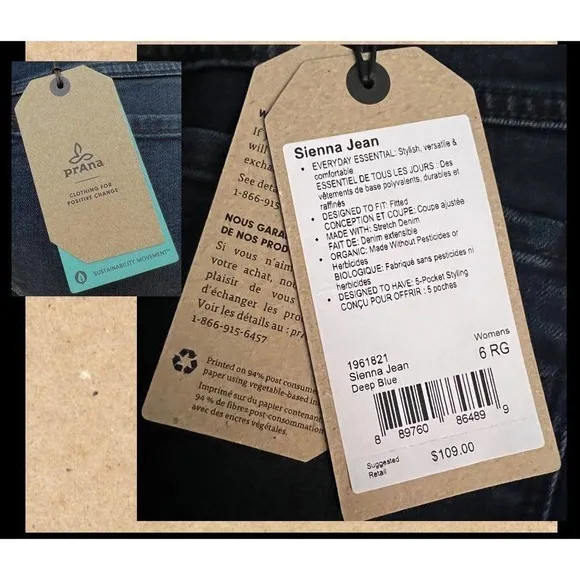 PrAna Mid-rise Sienna Organic Cotton Blend Stretch Jean Size 6RG 28&quot;Wx31&quot;Inseam