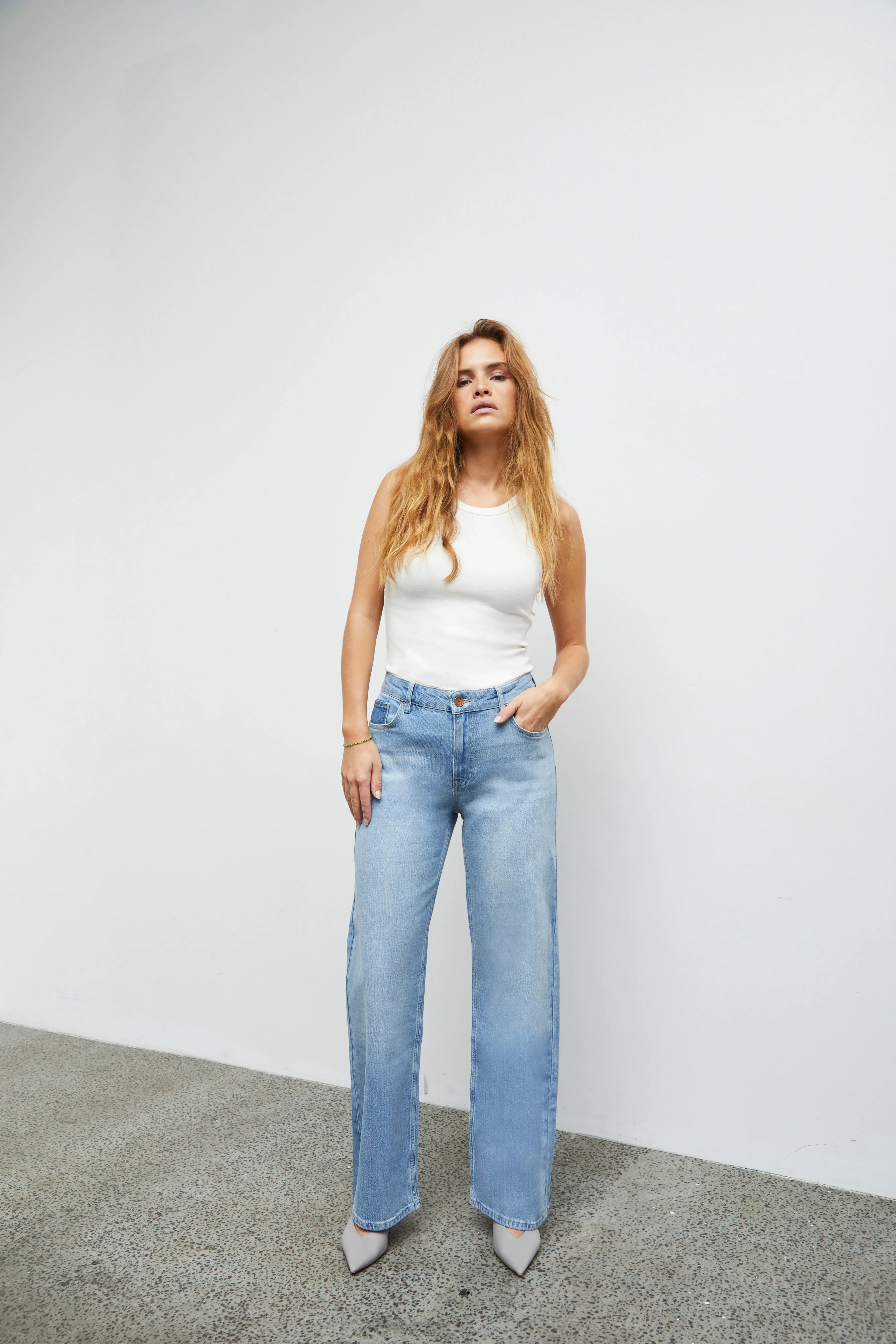 Pulz Vega Jeans Ultra Highwaist Wide Leg - Light Blue