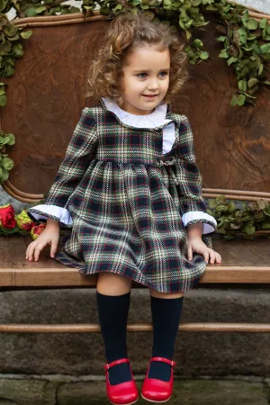 "Annie" Navy, Beige & Red Tartan Dress