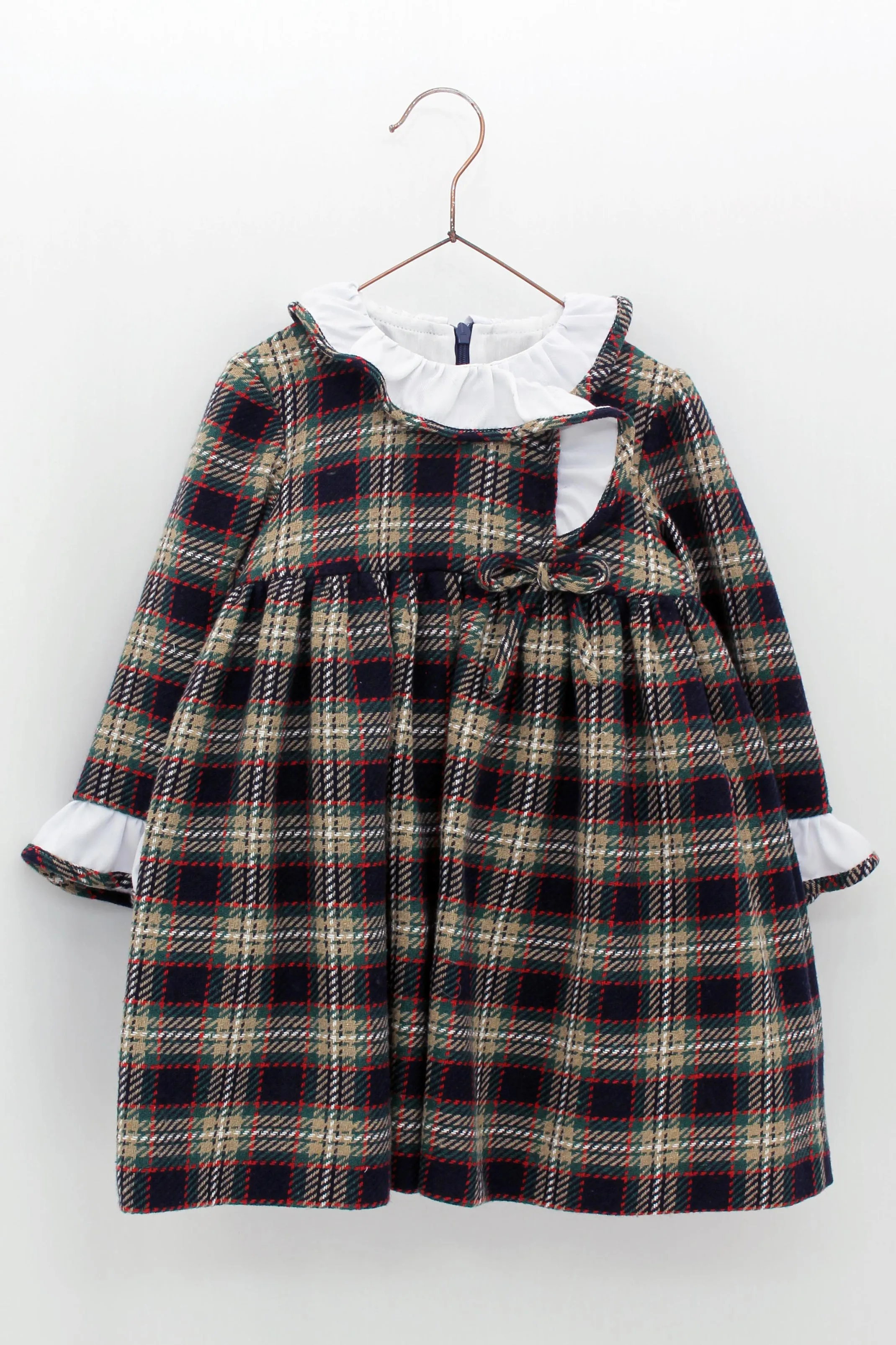 "Annie" Navy, Beige & Red Tartan Dress