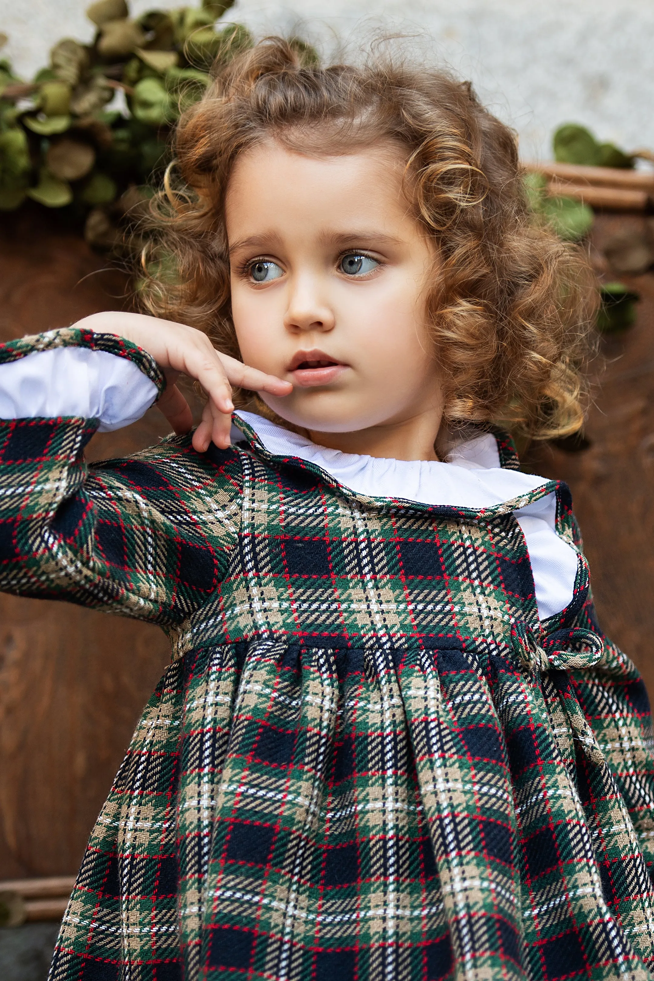 "Annie" Navy, Beige & Red Tartan Dress