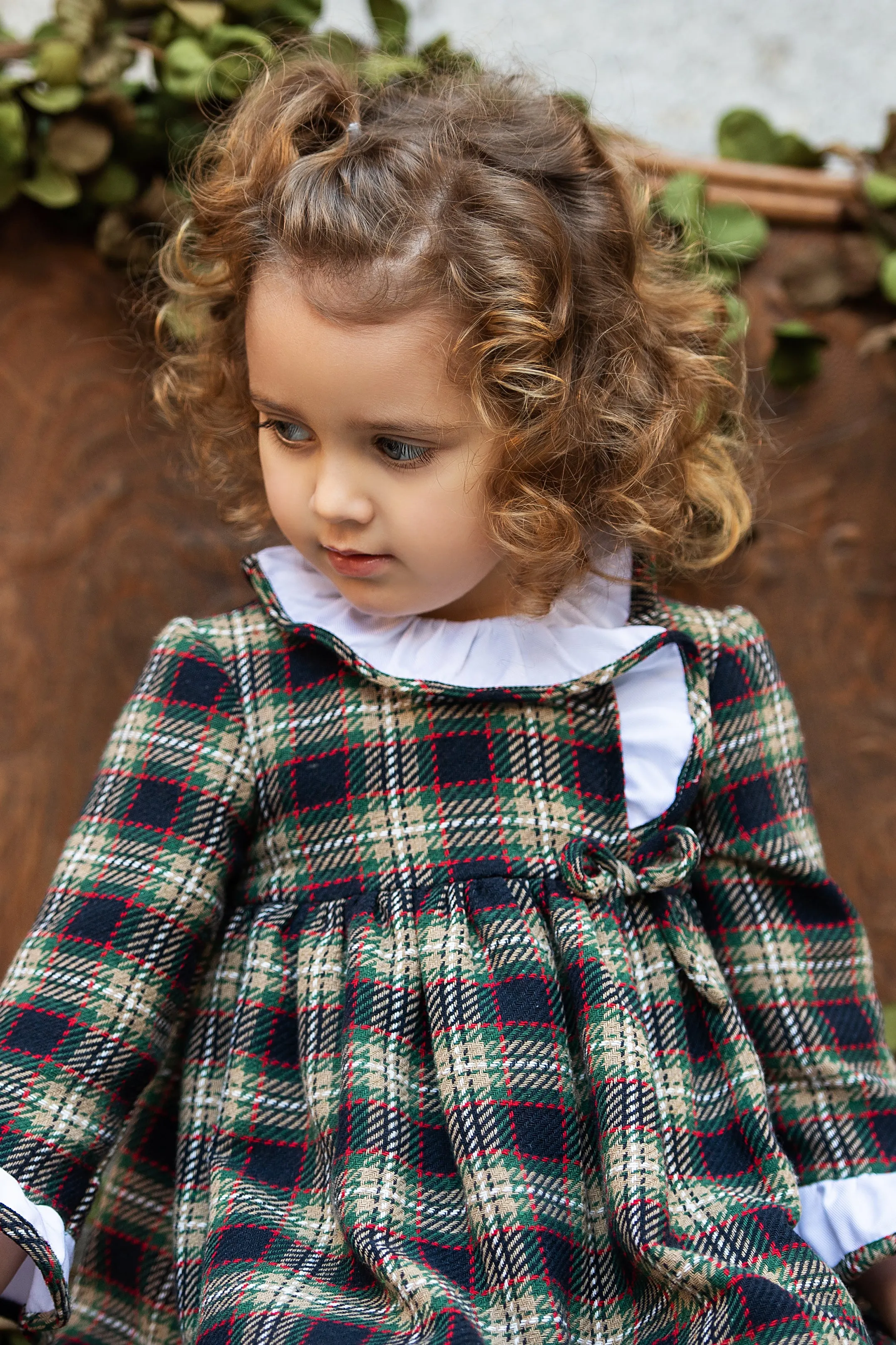 "Annie" Navy, Beige & Red Tartan Dress