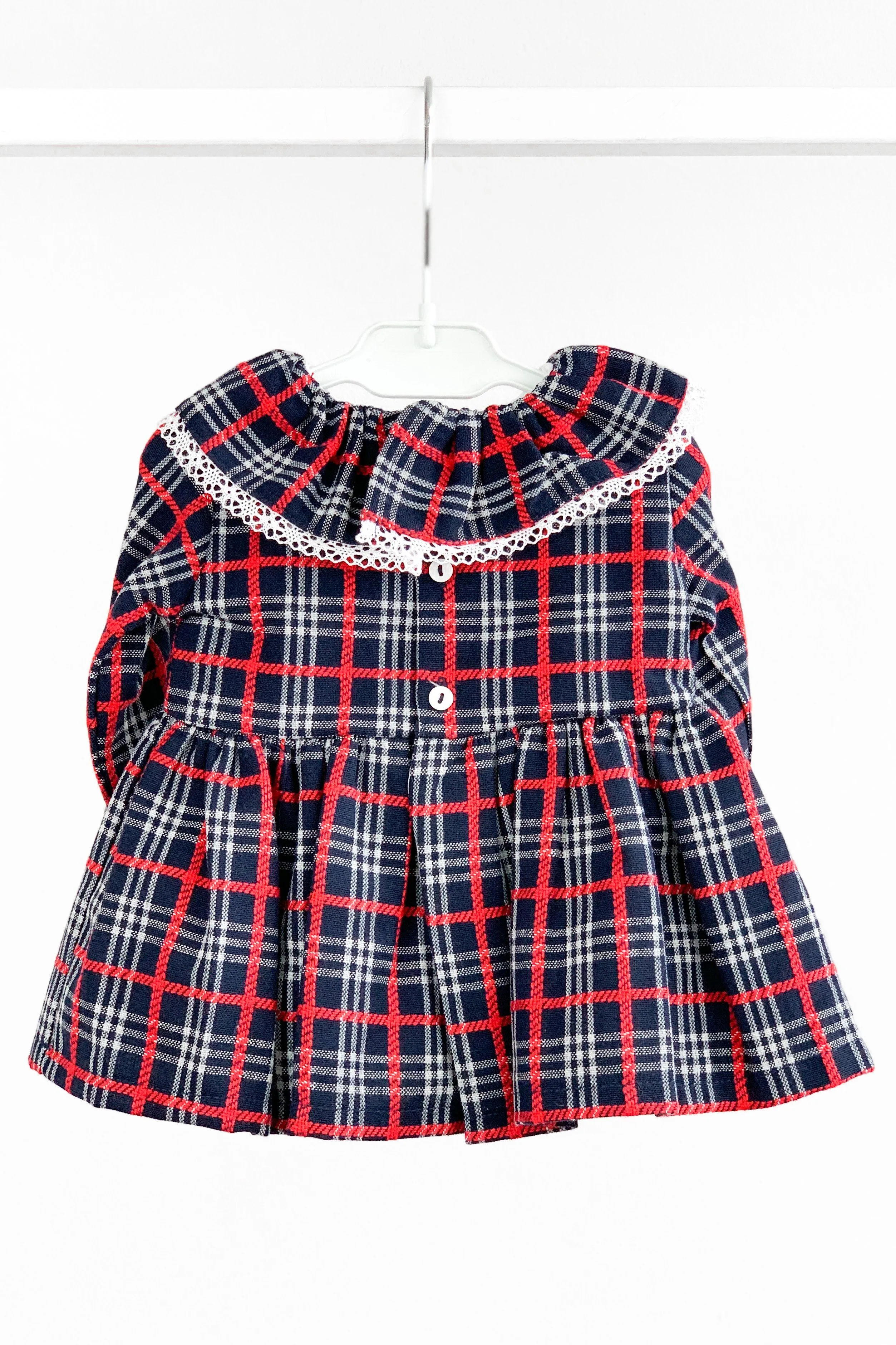 "Edith" Navy & Red Tartan Dress & Bloomers