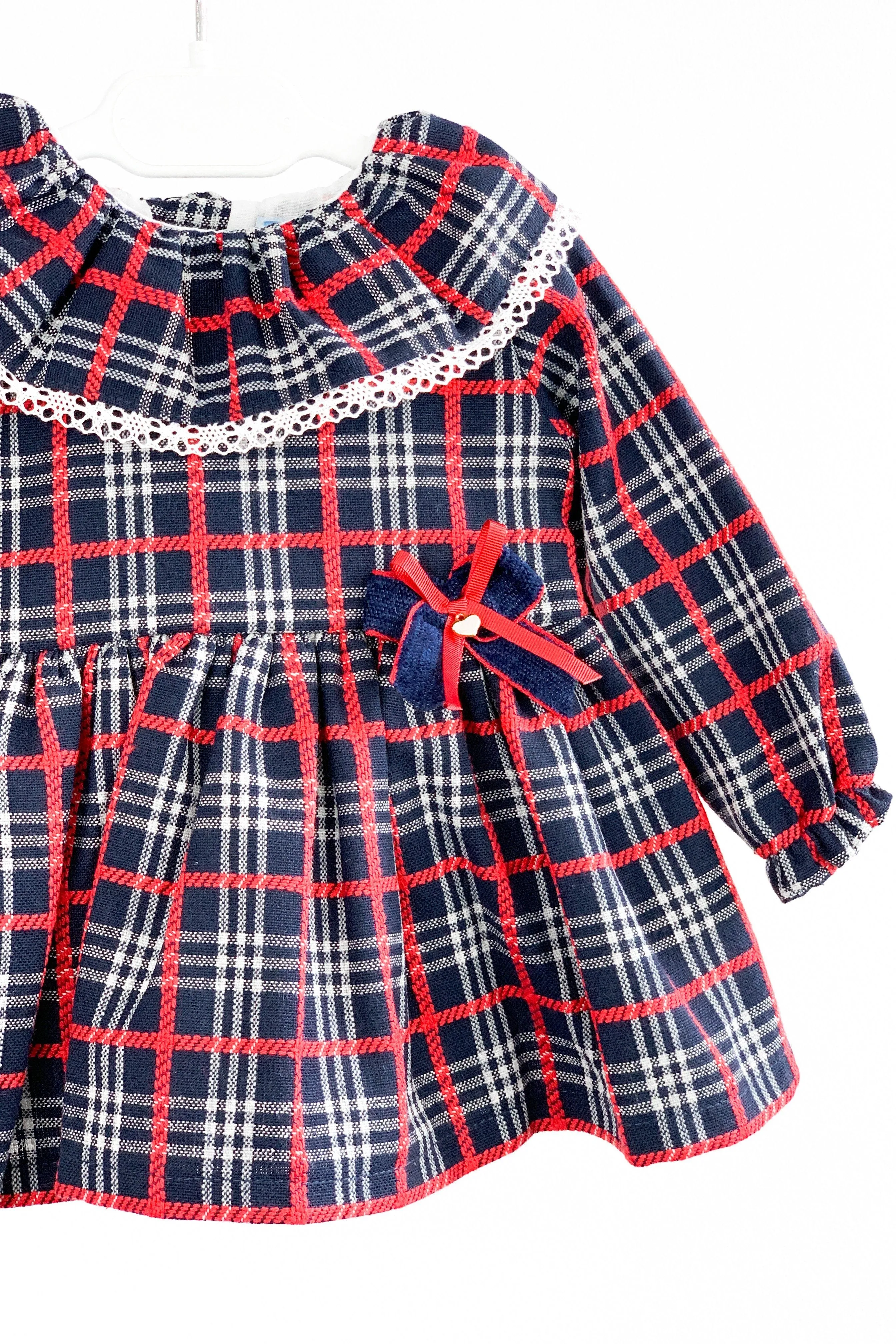 "Edith" Navy & Red Tartan Dress & Bloomers