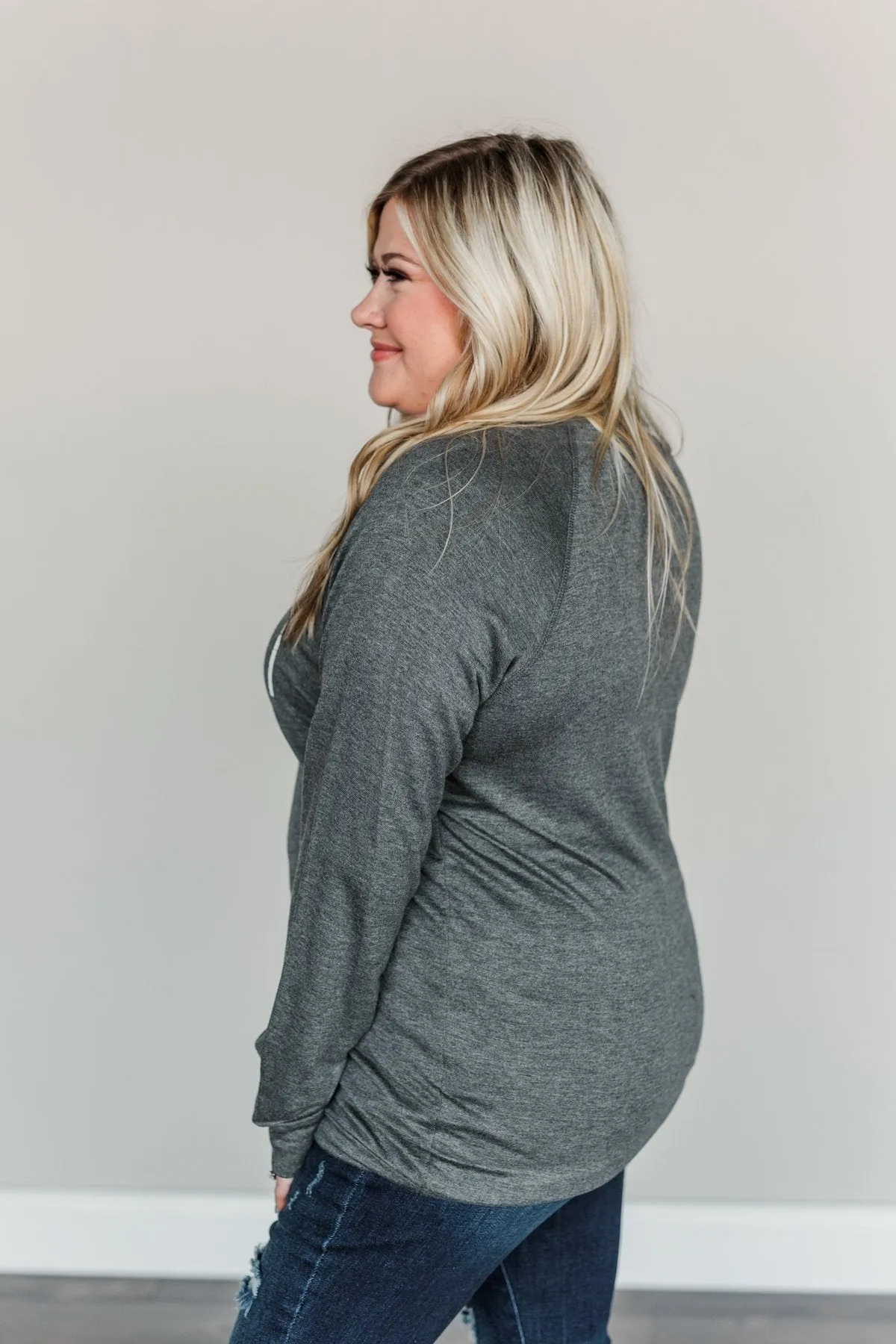 "Midwest" Long Sleeve Graphic Top- Charcoal