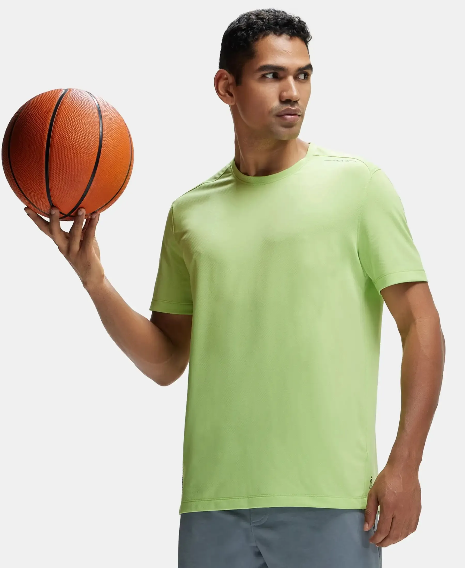 Recycled Microfiber Elastane Stretch Fabric Round Neck Half Sleeve Breathable Mesh T-Shirt - Green Glow