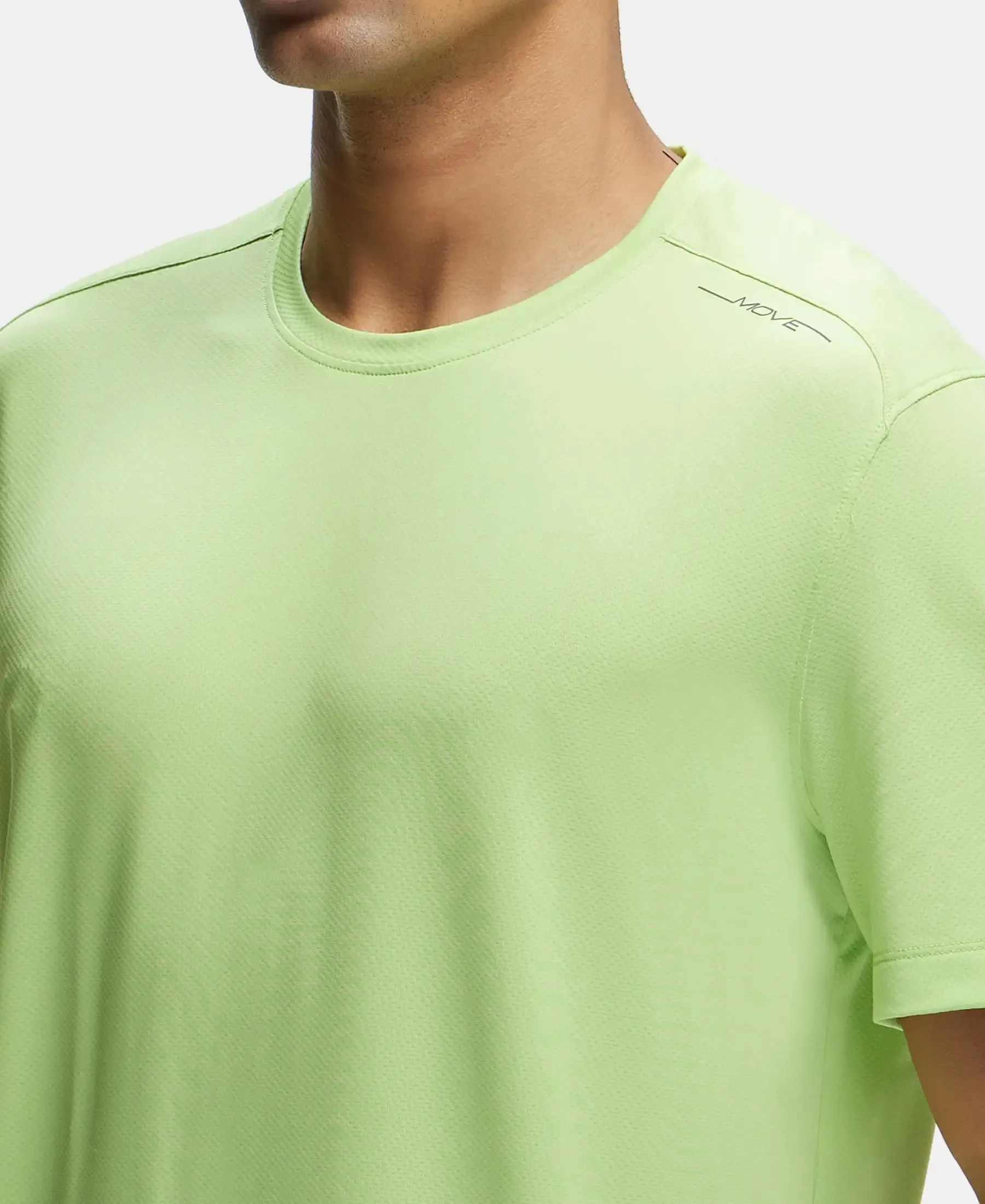 Recycled Microfiber Elastane Stretch Fabric Round Neck Half Sleeve Breathable Mesh T-Shirt - Green Glow