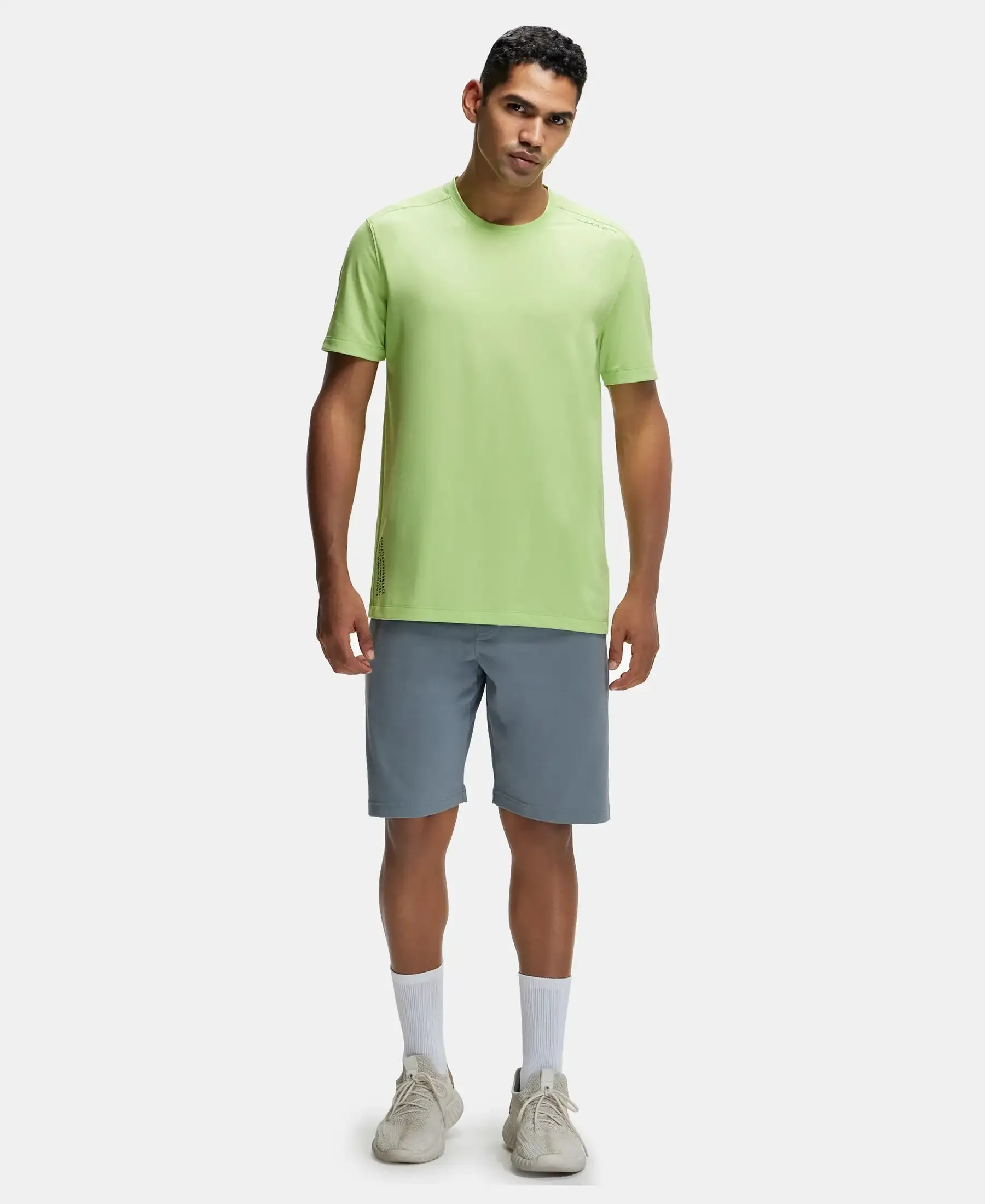 Recycled Microfiber Elastane Stretch Fabric Round Neck Half Sleeve Breathable Mesh T-Shirt - Green Glow
