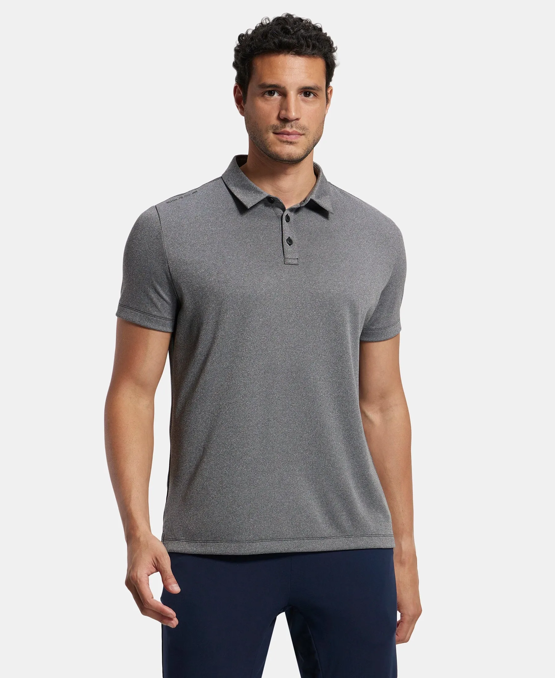 Recycled Microfiber Elastane Stretch Half Sleeve Polo T-Shirt with Breathable Mesh - Black
