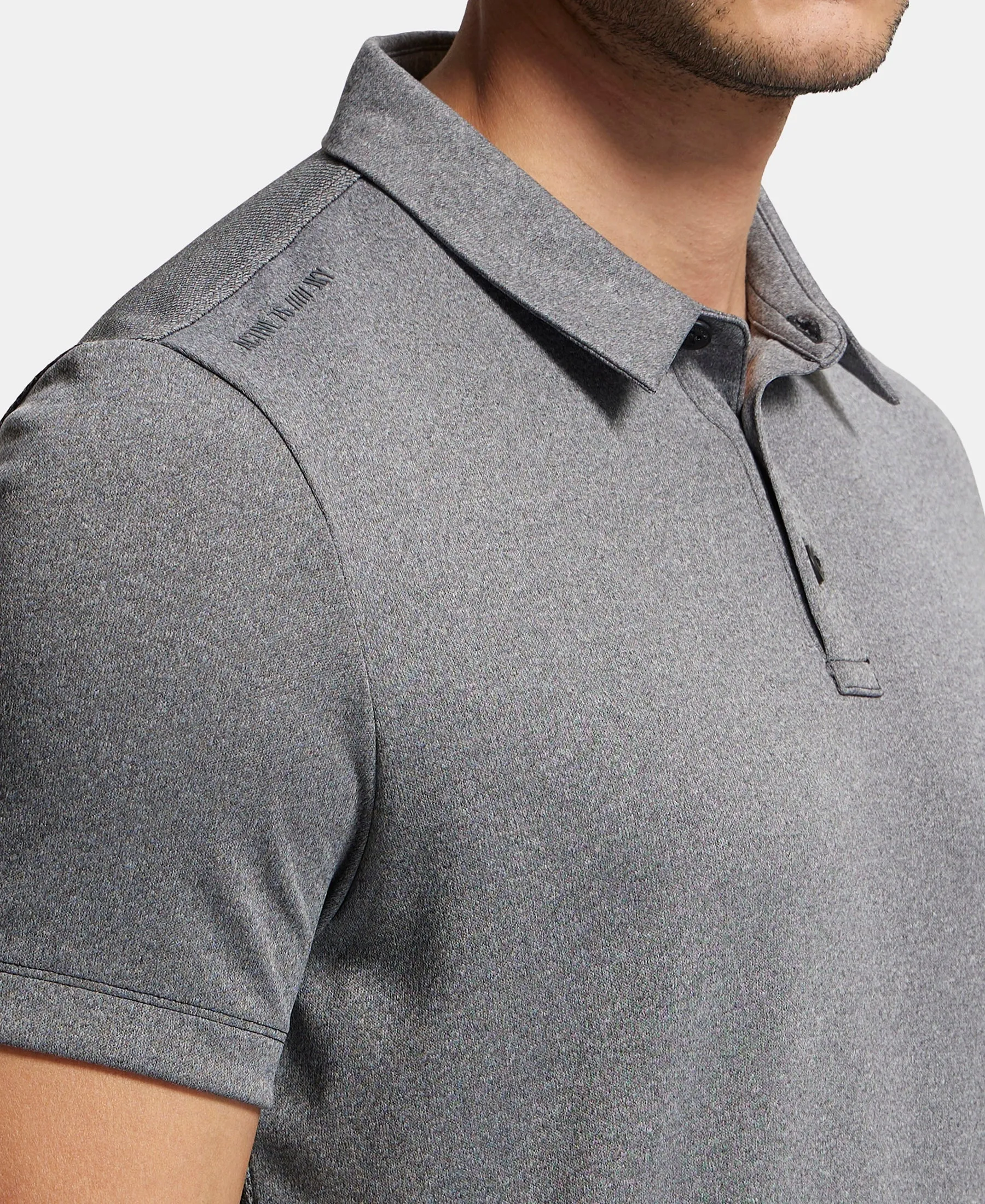 Recycled Microfiber Elastane Stretch Half Sleeve Polo T-Shirt with Breathable Mesh - Black