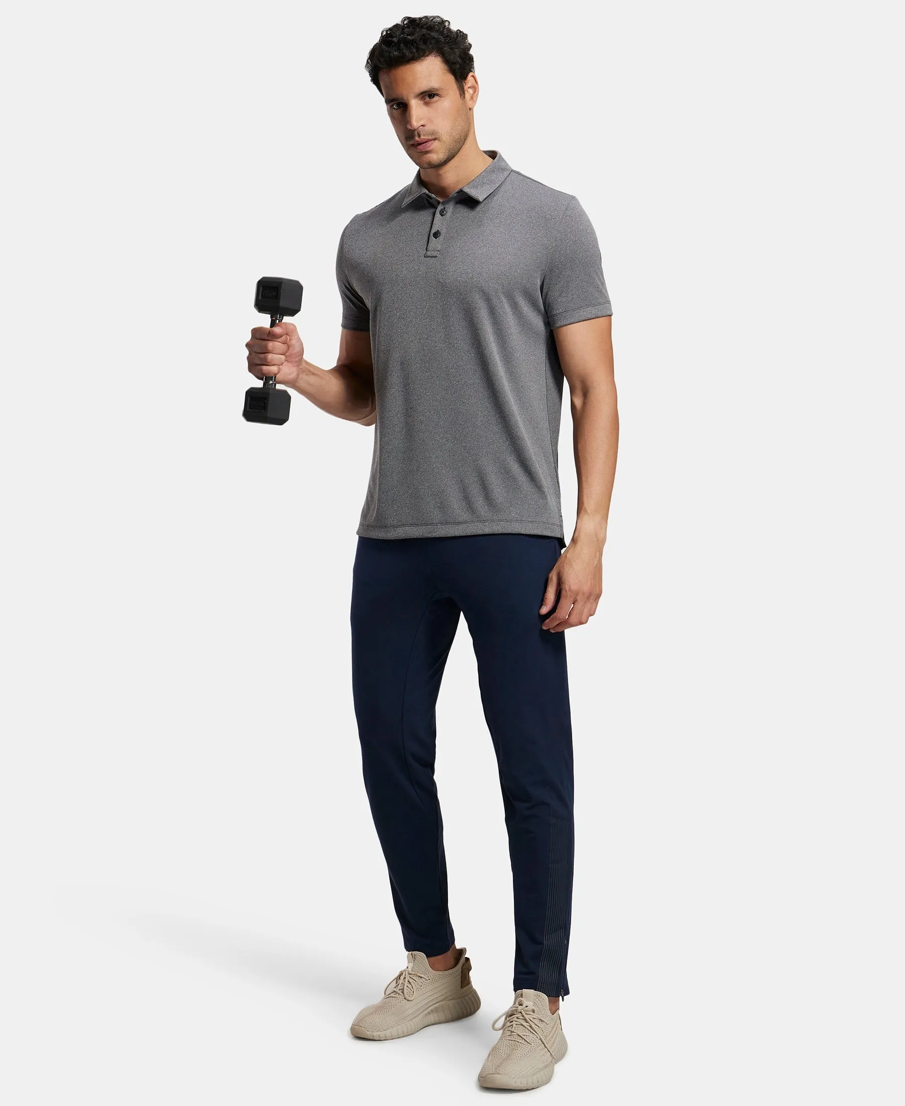 Recycled Microfiber Elastane Stretch Half Sleeve Polo T-Shirt with Breathable Mesh - Black