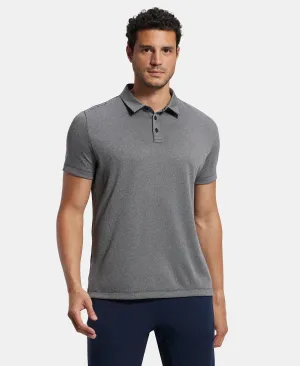 Recycled Microfiber Elastane Stretch Half Sleeve Polo T-Shirt with Breathable Mesh - Black
