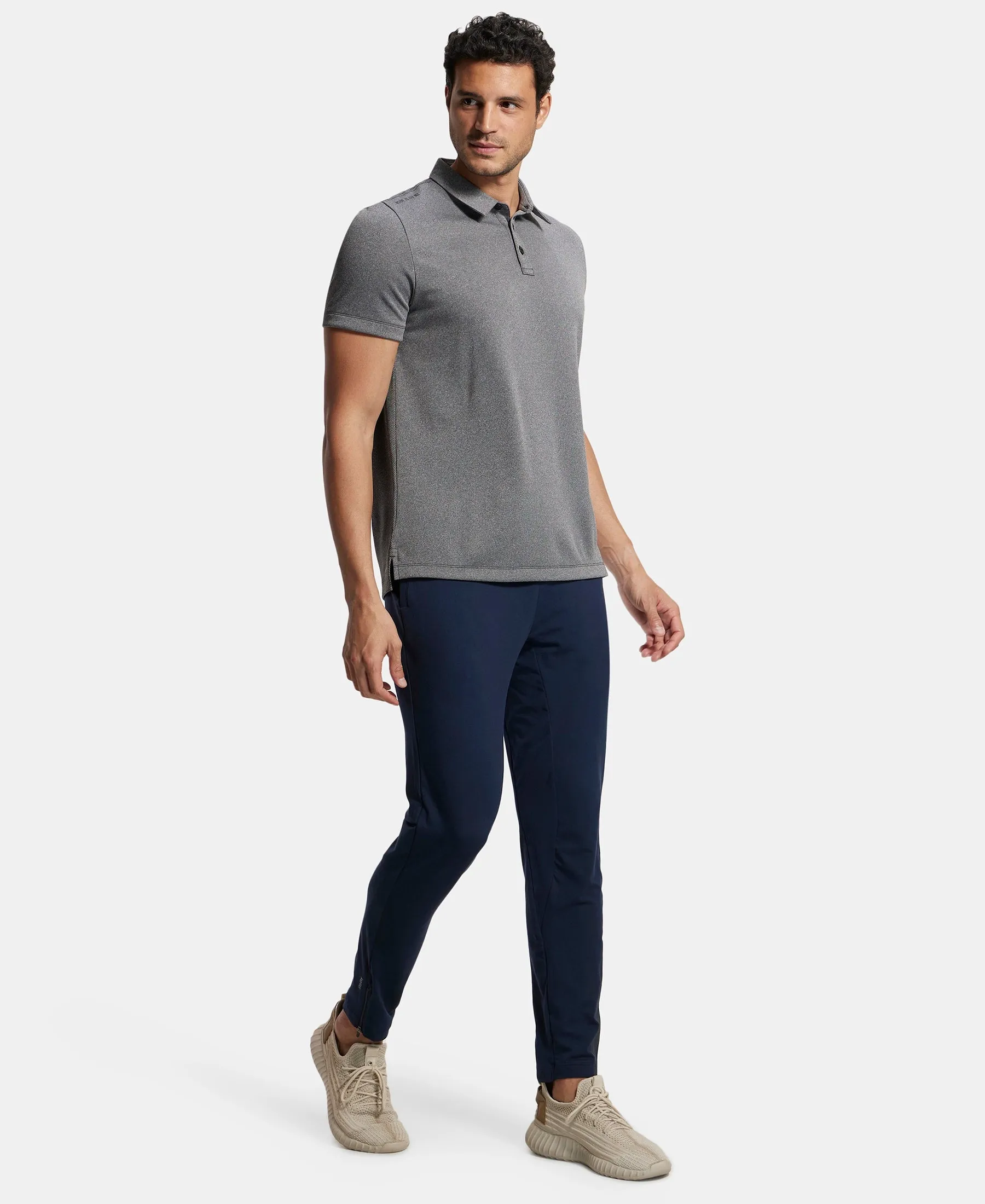 Recycled Microfiber Elastane Stretch Half Sleeve Polo T-Shirt with Breathable Mesh - Black