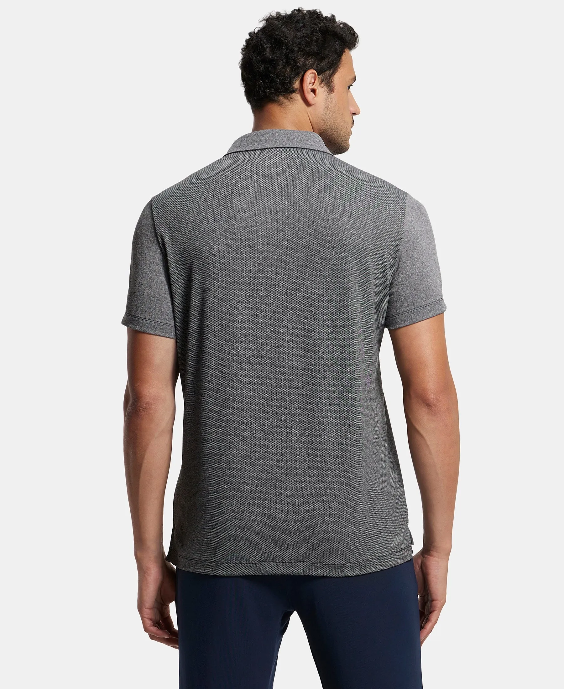 Recycled Microfiber Elastane Stretch Half Sleeve Polo T-Shirt with Breathable Mesh - Black