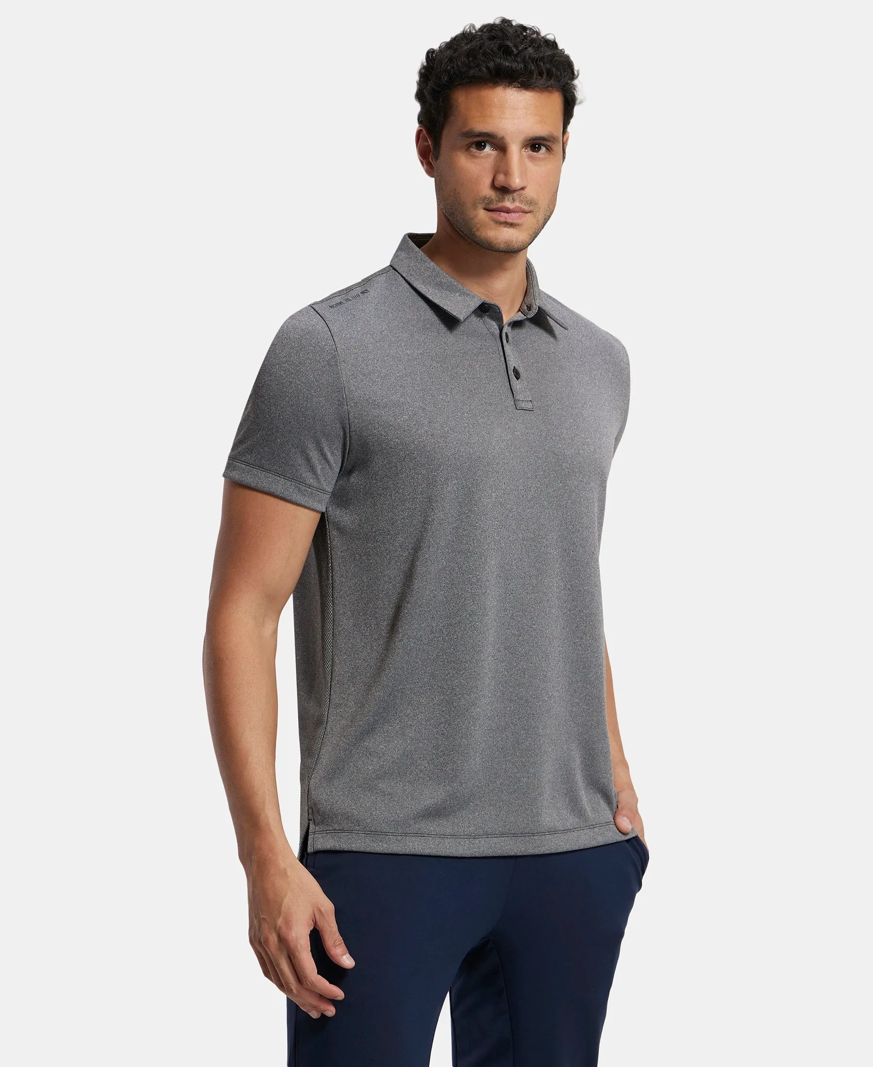 Recycled Microfiber Elastane Stretch Half Sleeve Polo T-Shirt with Breathable Mesh - Black