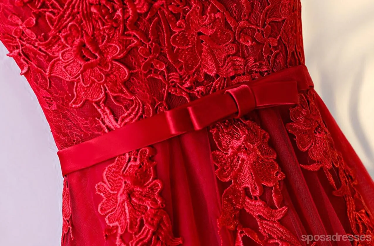 Red Lace Round Neckline Short Homecoming Prom Dresses, Affordable Corset Back Short Party Prom Dresses, Perfect Homecoming Dresses, CM245