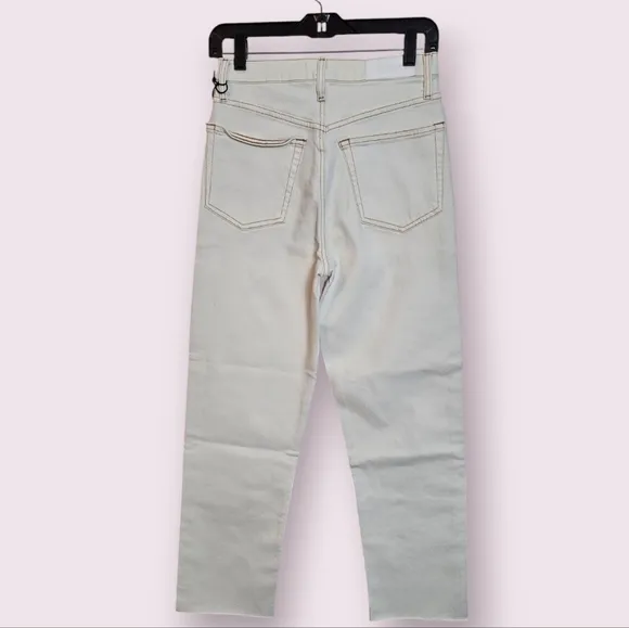 Re/Done 70s Stove Pipe Jeans Women's 26 Ivory High Rise Straight Leg Button Fly