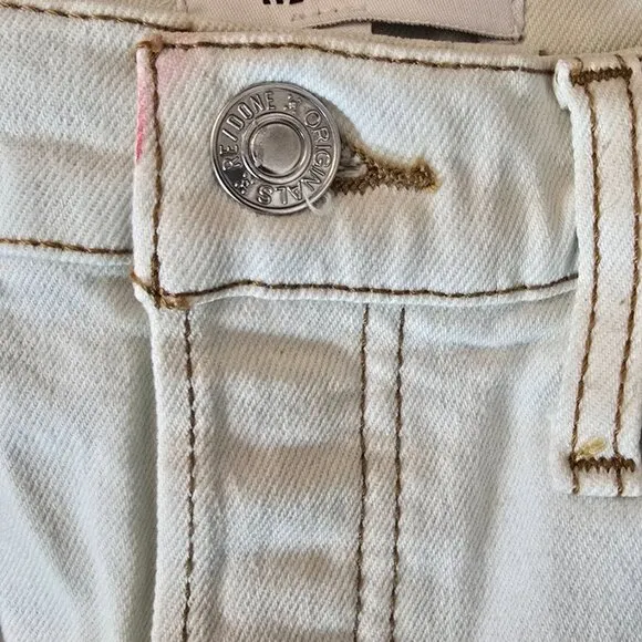 Re/Done 70s Stove Pipe Jeans Women's 26 Ivory High Rise Straight Leg Button Fly