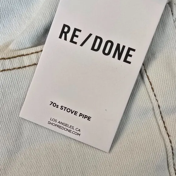 Re/Done 70s Stove Pipe Jeans Women's 26 Ivory High Rise Straight Leg Button Fly