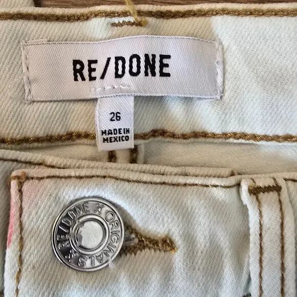 Re/Done 70s Stove Pipe Jeans Women's 26 Ivory High Rise Straight Leg Button Fly