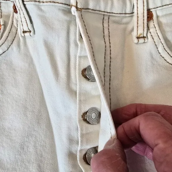 Re/Done 70s Stove Pipe Jeans Women's 26 Ivory High Rise Straight Leg Button Fly