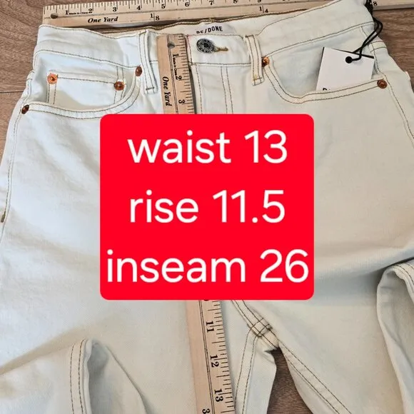 Re/Done 70s Stove Pipe Jeans Women's 26 Ivory High Rise Straight Leg Button Fly