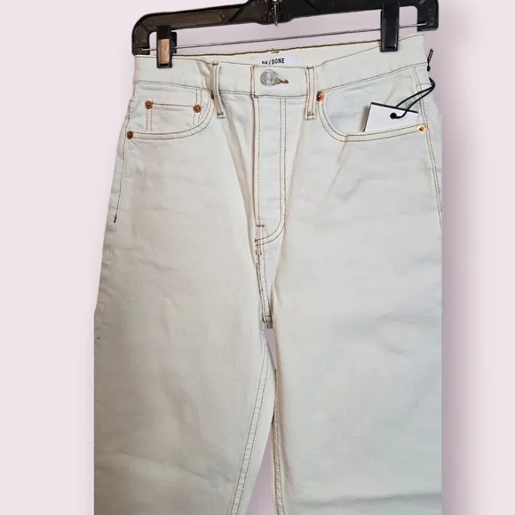 Re/Done 70s Stove Pipe Jeans Women's 26 Ivory High Rise Straight Leg Button Fly