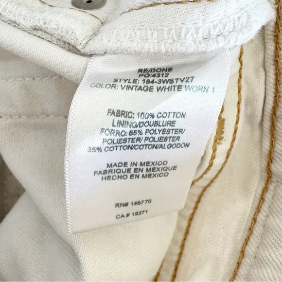 Re/Done 70’s Stovepipe Jeans in Vintage White Size 28
