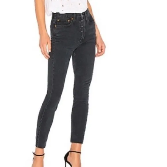 RE\DONE Originals High Rise Ankle Crop in Classic Stone Wash Size 28