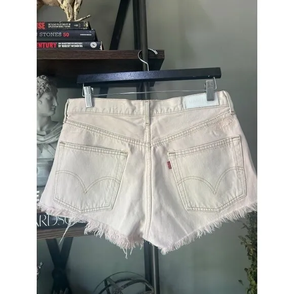 Re/Done x Levi's The Short Cut Off Denim Shorts Distressed Blush Pink Size 28